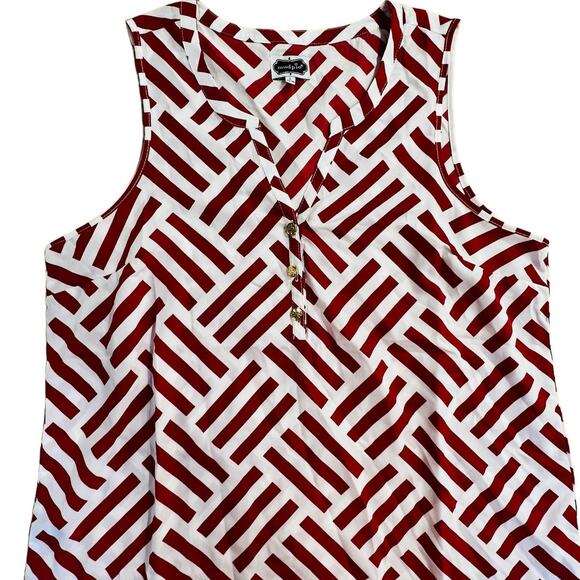 Mudpie Red White Geometric Pattern Tunic Gold Buttons L (12-14) 100% Polyester - Picture 3 of 15